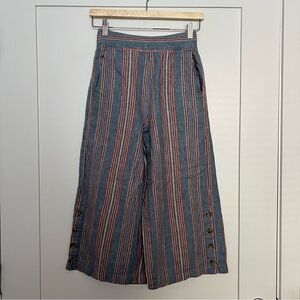 Madewell Pants Womens Sz XS Blue Striped Cropped Wide Leg Linen Blend Lagenlook